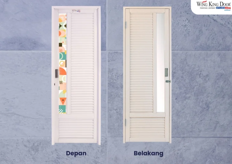 Pintu kamar mandi galvalum estetik Wing King Door Stylish Xtra Colour dengan cat powder coating halus dan cermin terintegrasi.