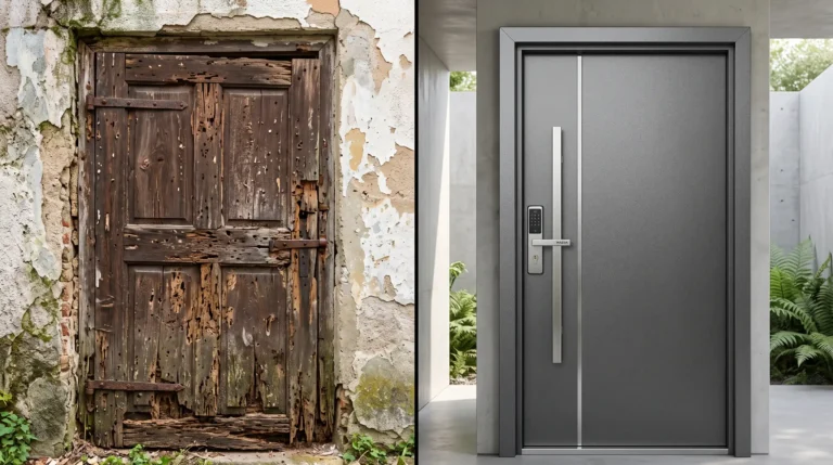 Pintu Utama Galvalum WADJA Anti Rayap dan Bagan Perbandingan Pintu Kayu dan Galvalum.