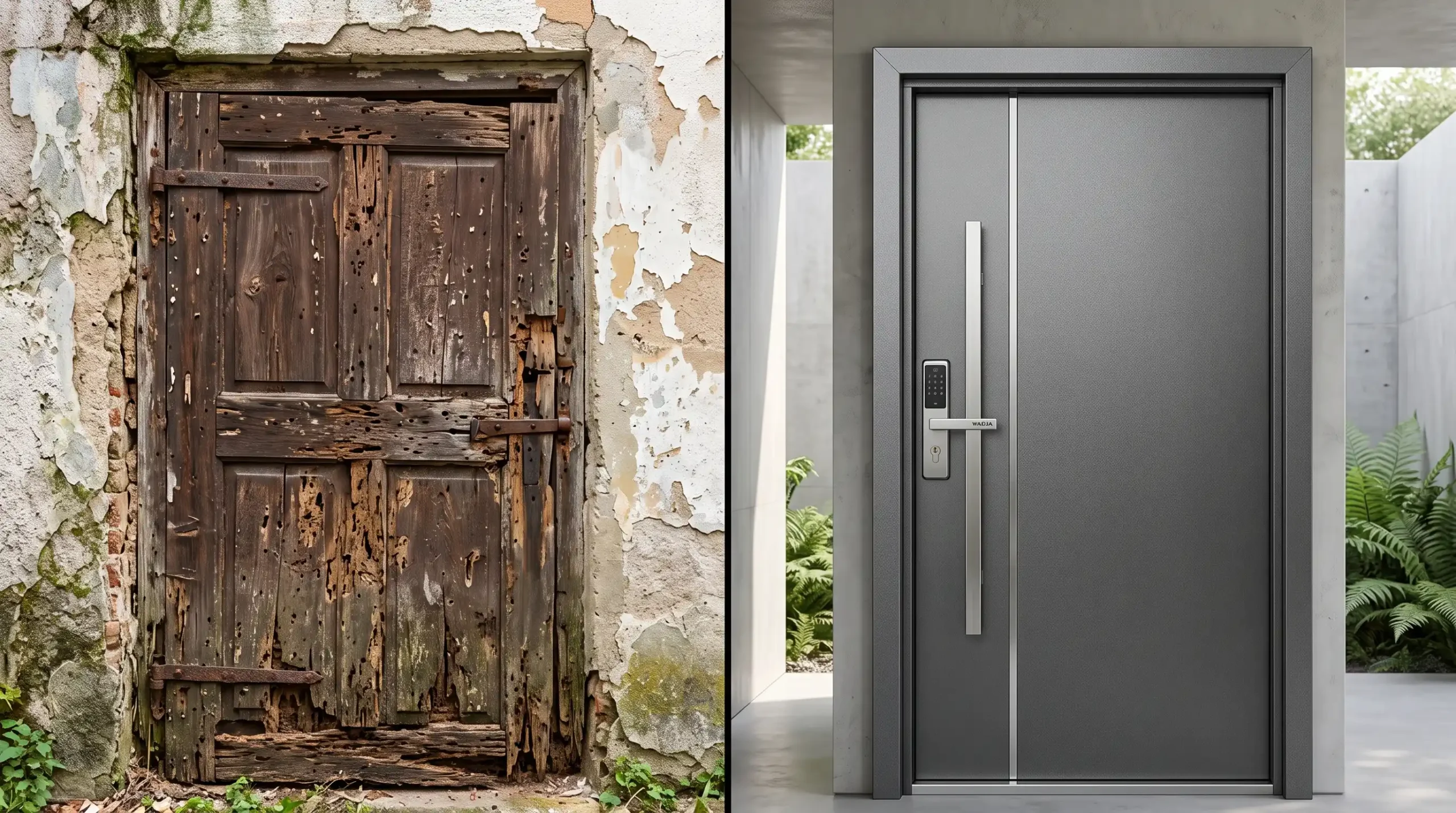 Pintu Utama Galvalum WADJA Anti Rayap dan Bagan Perbandingan Pintu Kayu dan Galvalum.