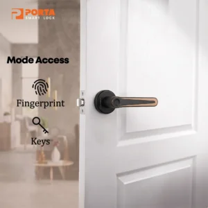 2 mode akses kunci pintu digital Porta Smart Lock PS0700 yaitu fingerprint dan kunci manual fisik.