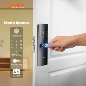 4 mode akses kunci pintu digital Porta Smart Lock PZ1700 meliputi fingerprint password kartu dan kunci manual